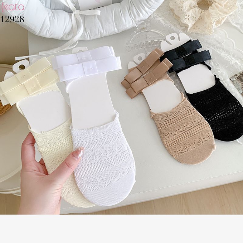 Tất ren mỏng nơ mùa hè,vớ thuyền Lolita không rớt gót,phong cách Hàn Quốc Balletcore 12928