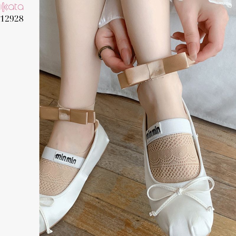 Tất ren mỏng nơ mùa hè,vớ thuyền Lolita không rớt gót,phong cách Hàn Quốc Balletcore 12928