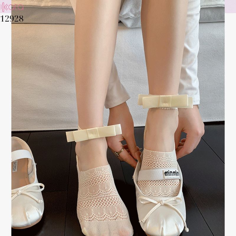 Tất ren mỏng nơ mùa hè,vớ thuyền Lolita không rớt gót,phong cách Hàn Quốc Balletcore 12928