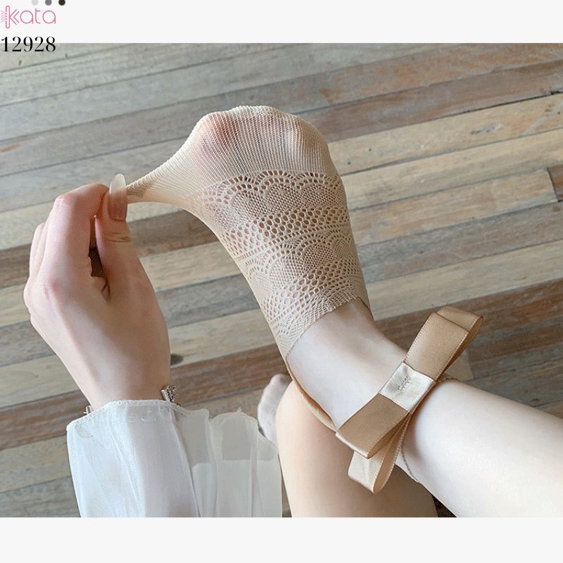 Tất ren mỏng nơ mùa hè,vớ thuyền Lolita không rớt gót,phong cách Hàn Quốc Balletcore 12928