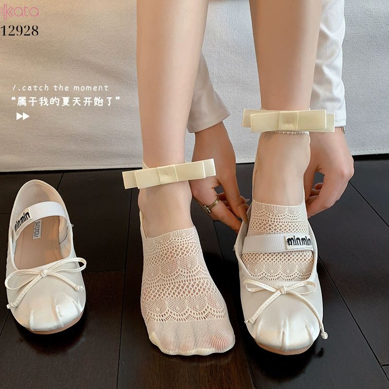 Tất ren mỏng nơ mùa hè,vớ thuyền Lolita không rớt gót,phong cách Hàn Quốc Balletcore 12928