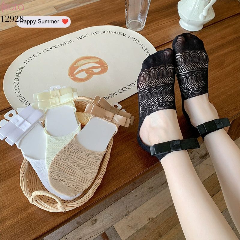 Tất ren mỏng nơ mùa hè,vớ thuyền Lolita không rớt gót,phong cách Hàn Quốc Balletcore 12928