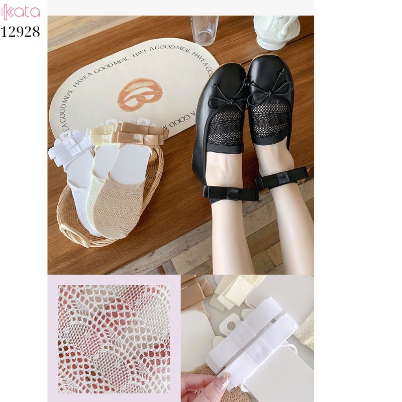 Tất ren mỏng nơ mùa hè,vớ thuyền Lolita không rớt gót,phong cách Hàn Quốc Balletcore 12928