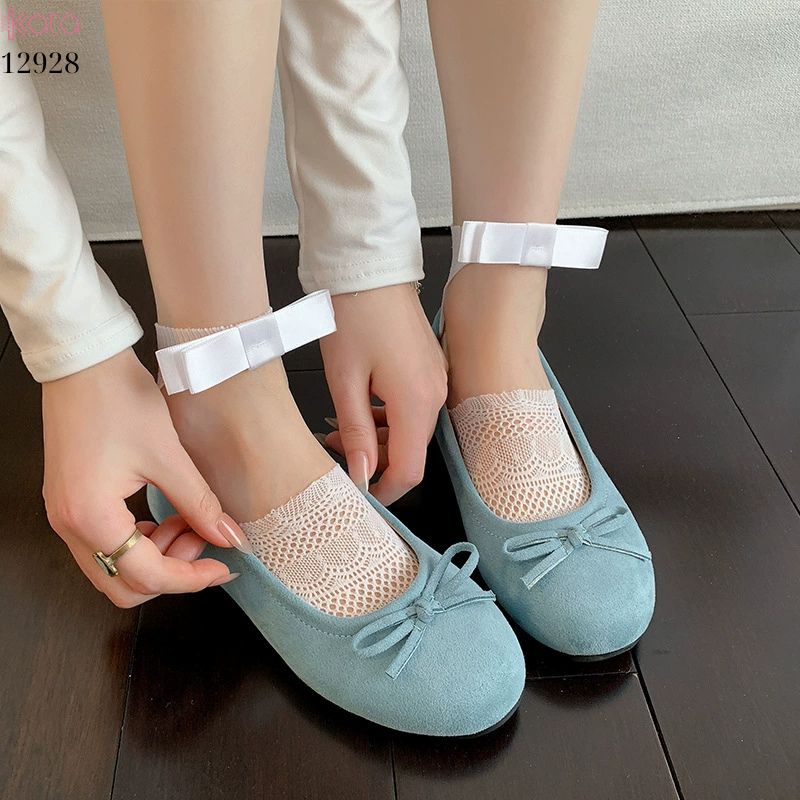 Tất ren mỏng nơ mùa hè,vớ thuyền Lolita không rớt gót,phong cách Hàn Quốc Balletcore 12928