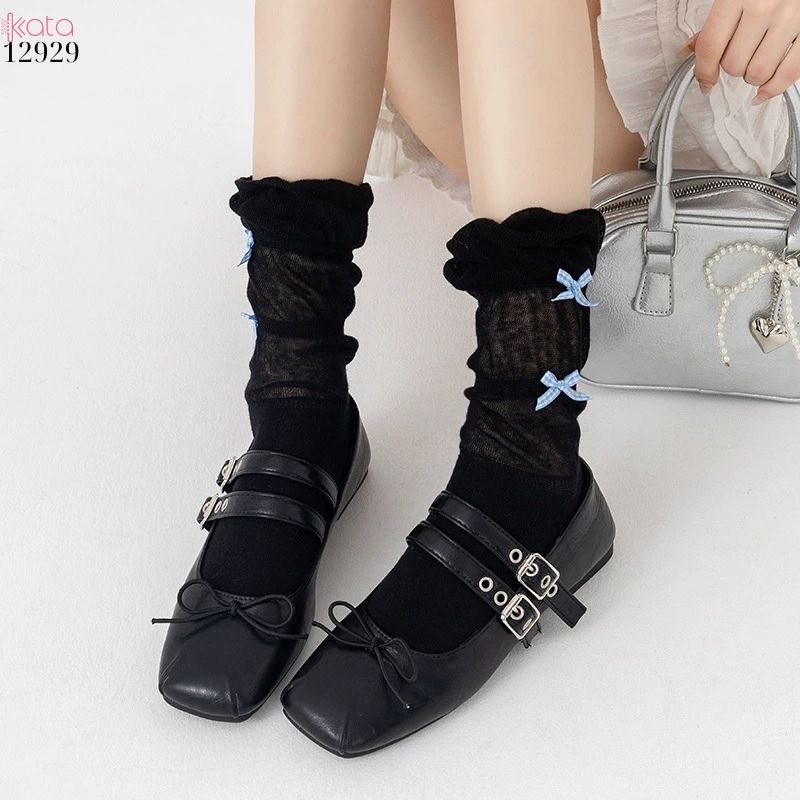 Tất ruy băng nhỏ bông mềm dễ thương,vớ giữa bắp chân Lolita cotton 12929