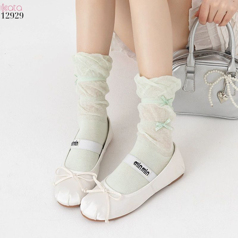 Tất ruy băng nhỏ bông mềm dễ thương,vớ giữa bắp chân Lolita cotton 12929