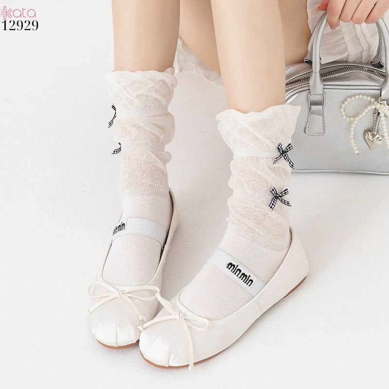 Tất ruy băng nhỏ bông mềm dễ thương,vớ giữa bắp chân Lolita cotton 12929