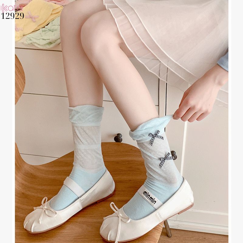 Tất ruy băng nhỏ bông mềm dễ thương,vớ giữa bắp chân Lolita cotton 12929