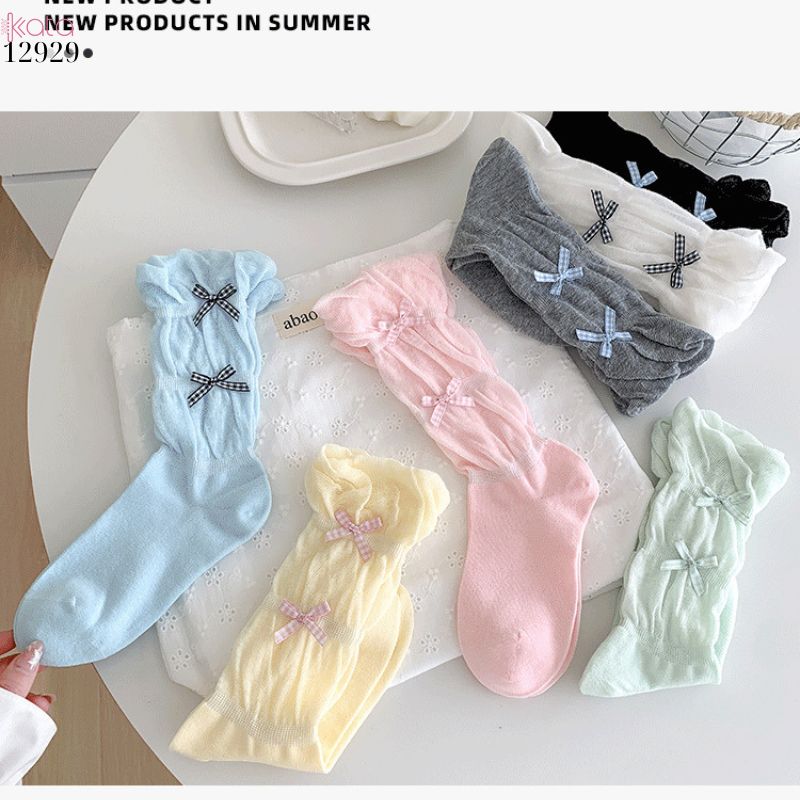 Tất ruy băng nhỏ bông mềm dễ thương,vớ giữa bắp chân Lolita cotton 12929