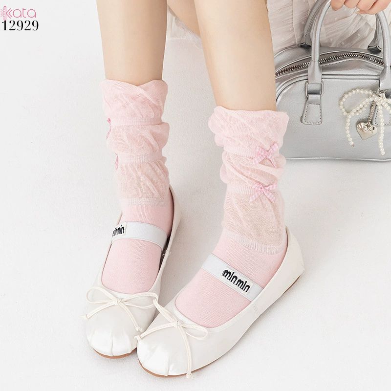 Tất ruy băng nhỏ bông mềm dễ thương,vớ giữa bắp chân Lolita cotton 12929