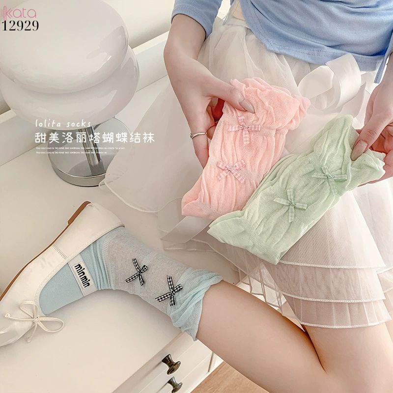 Tất ruy băng nhỏ bông mềm dễ thương,vớ giữa bắp chân Lolita cotton 12929
