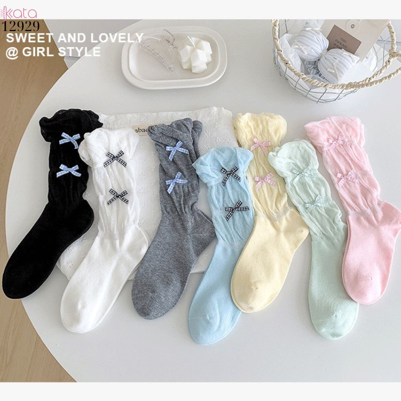Tất ruy băng nhỏ bông mềm dễ thương,vớ giữa bắp chân Lolita cotton 12929