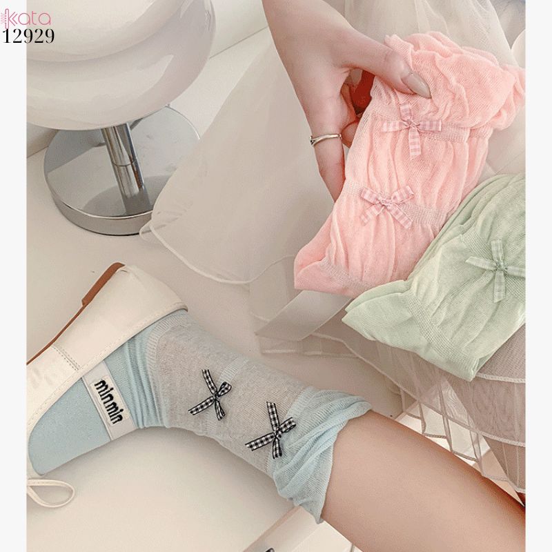 Tất ruy băng nhỏ bông mềm dễ thương,vớ giữa bắp chân Lolita cotton 12929