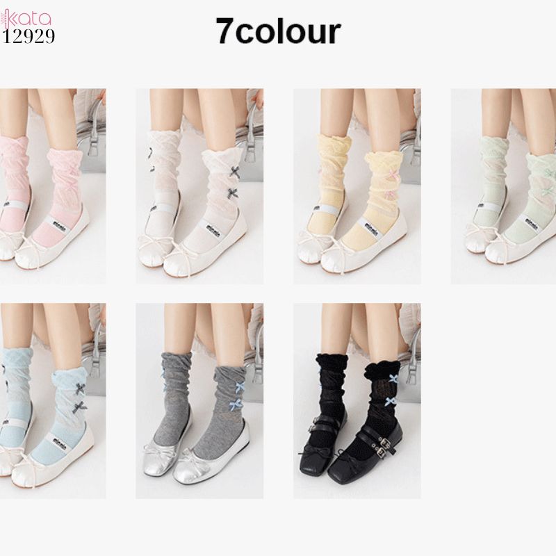 Tất ruy băng nhỏ bông mềm dễ thương,vớ giữa bắp chân Lolita cotton 12929