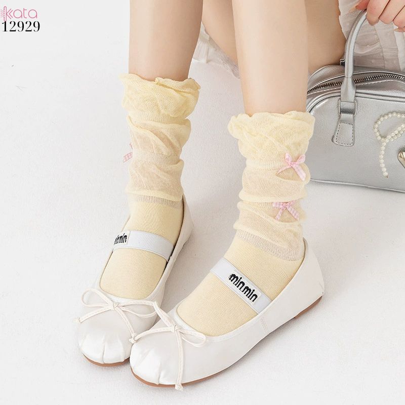 Tất ruy băng nhỏ bông mềm dễ thương,vớ giữa bắp chân Lolita cotton 12929