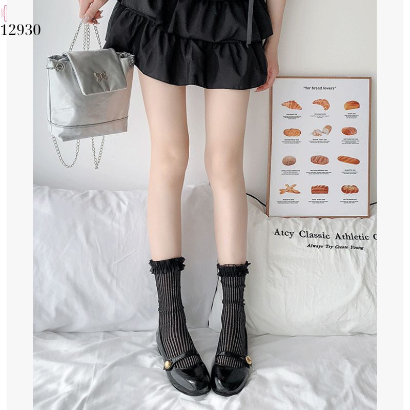 Tất ren mỏng phong cách JK,vớ ren Lolita cotton mùa xuân và mùa hè 12930