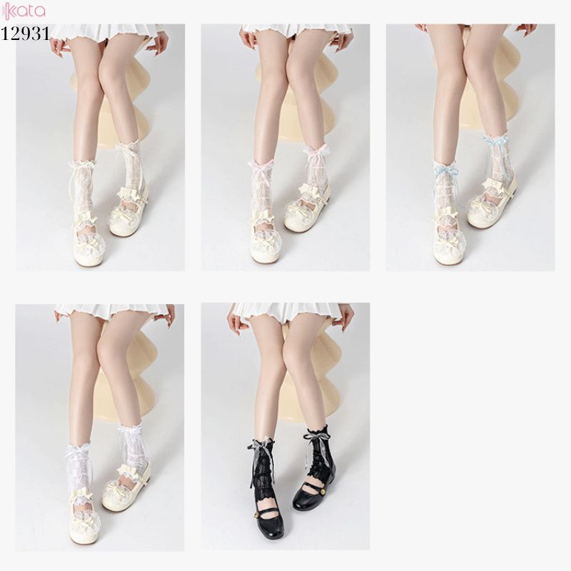 Ống tất ren nấm lolita,vớ che chân cotton phong cách ballet 12931