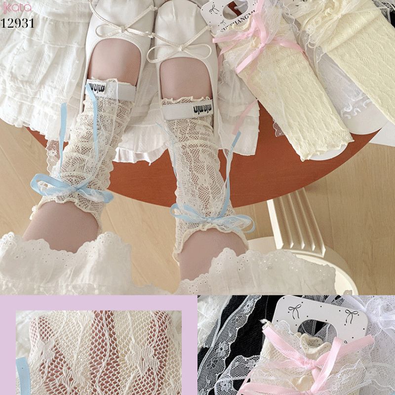 Ống tất ren nấm lolita,vớ che chân cotton phong cách ballet 12931