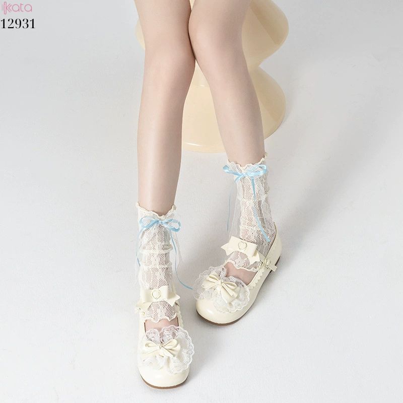 Ống tất ren nấm lolita,vớ che chân cotton phong cách ballet 12931