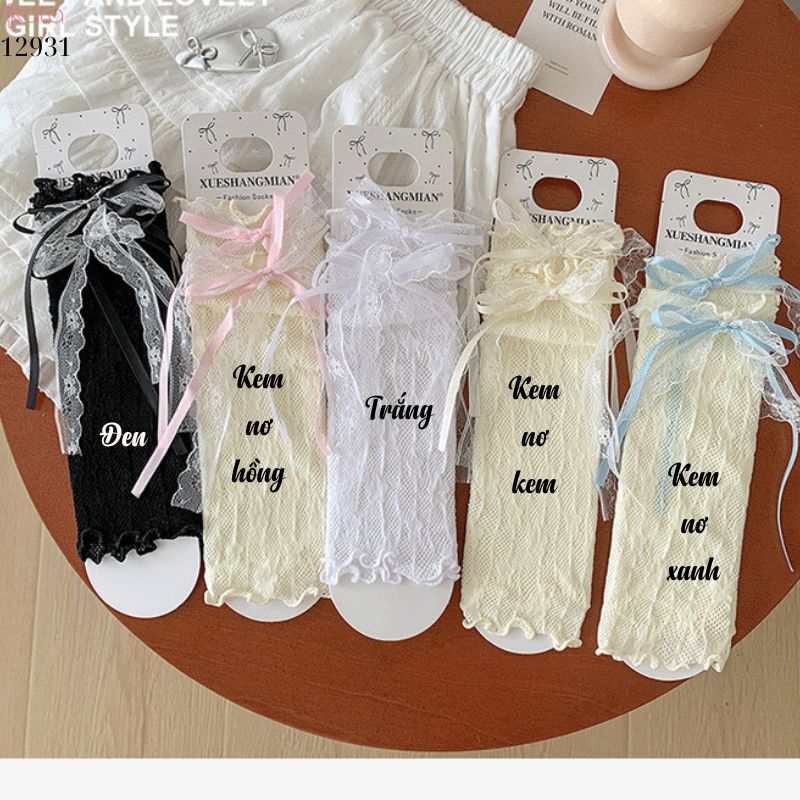 Ống tất ren nấm lolita,vớ che chân cotton phong cách ballet 12931