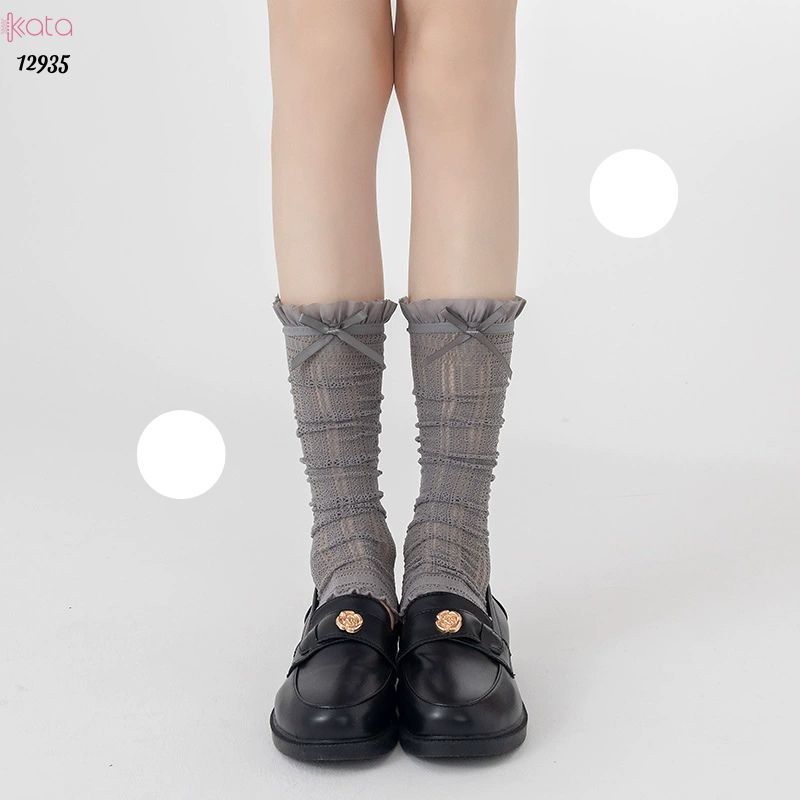 Ống tất nơ lolita,vớ ống chân vải ren ruy băng 12935
