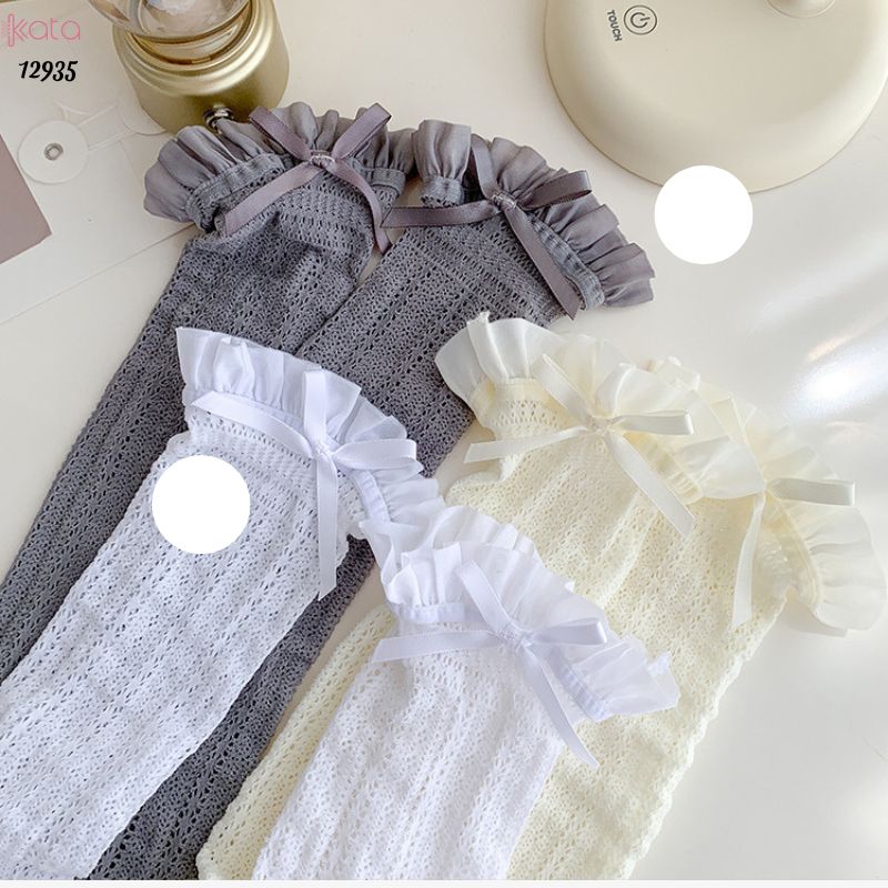 Ống tất nơ lolita,vớ ống chân vải ren ruy băng 12935