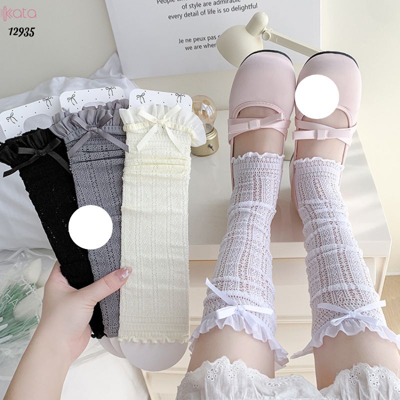 Ống tất nơ lolita,vớ ống chân vải ren ruy băng 12935