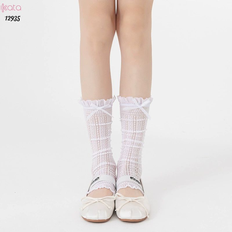 Ống tất nơ lolita,vớ ống chân vải ren ruy băng 12935