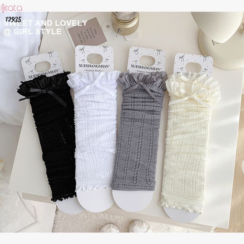 Ống tất nơ lolita,vớ ống chân vải ren ruy băng 12935