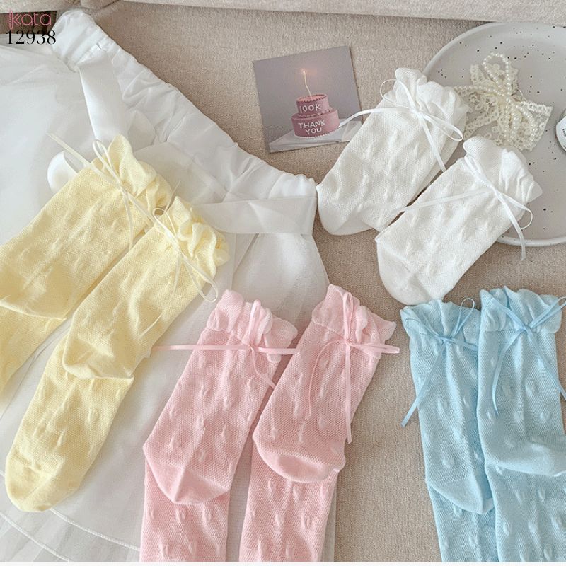 Tất ren nơ lolita,vớ nữ ống giữa xuân hè 12938