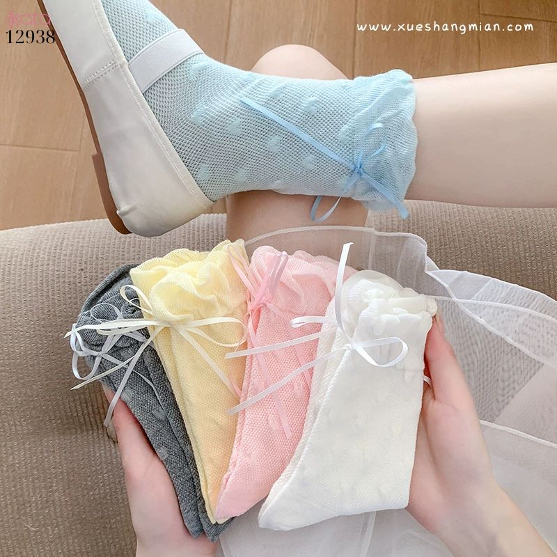 Tất ren nơ lolita,vớ nữ ống giữa xuân hè 12938