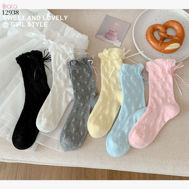 Tất ren nơ lolita,vớ nữ ống giữa xuân hè 12938
