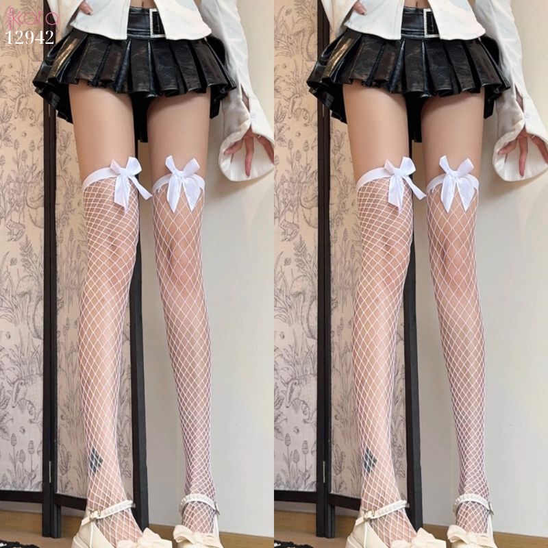 Tất lưới nơ qua gối,vớ đùi vải co giãn mùa hè 12942