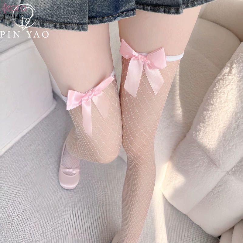 Tất lưới nơ qua gối,vớ đùi vải co giãn mùa hè 12942