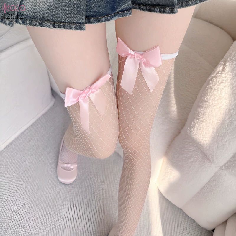 Tất lưới nơ qua gối,vớ đùi vải co giãn mùa hè 12942