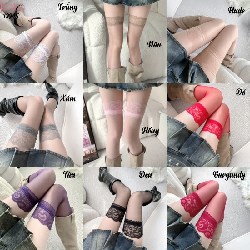 Tất ren trên đầu gối JK,vớ mỏng ôm chân chất liệu vải lưới 12945