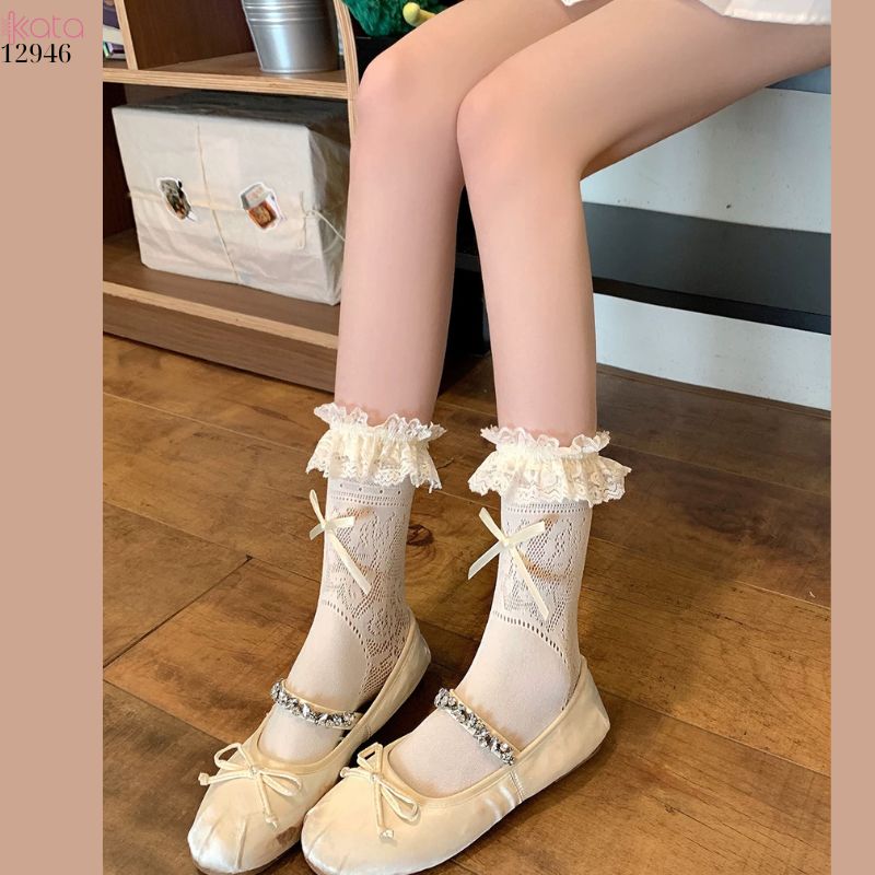 Tất ren Lolita JK,vớ ruy băng giữa bắp chân xuân hè 12946