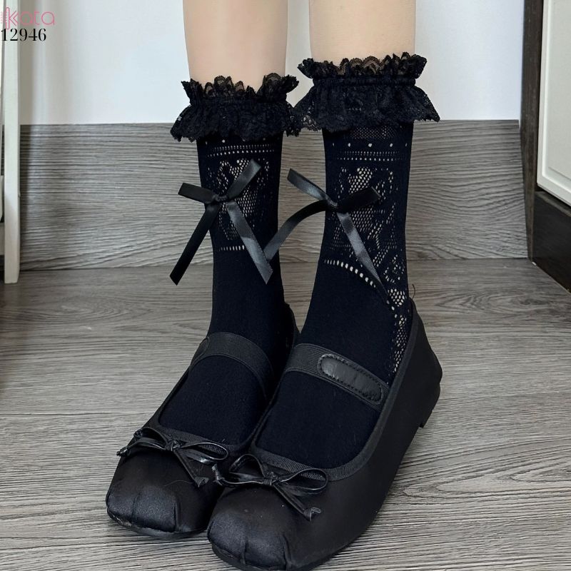 Tất ren Lolita JK,vớ ruy băng giữa bắp chân xuân hè 12946