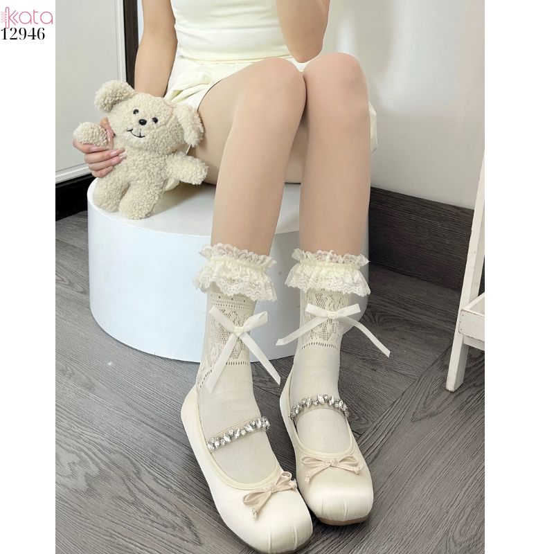 Tất ren Lolita JK,vớ ruy băng giữa bắp chân xuân hè 12946