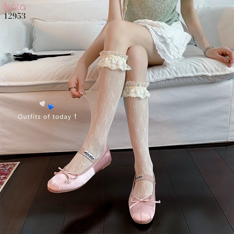 Tất ren nơ bắp chân,vớ phong cách ba lê jk lolita 12953