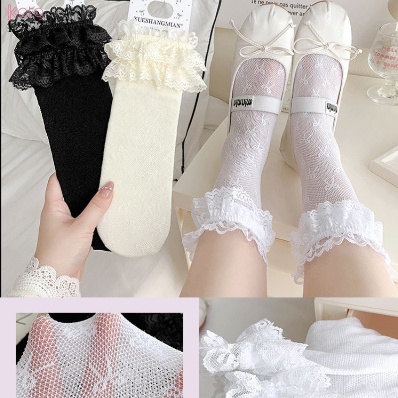 Tất ren nơ bắp chân,vớ phong cách ba lê jk lolita 12953