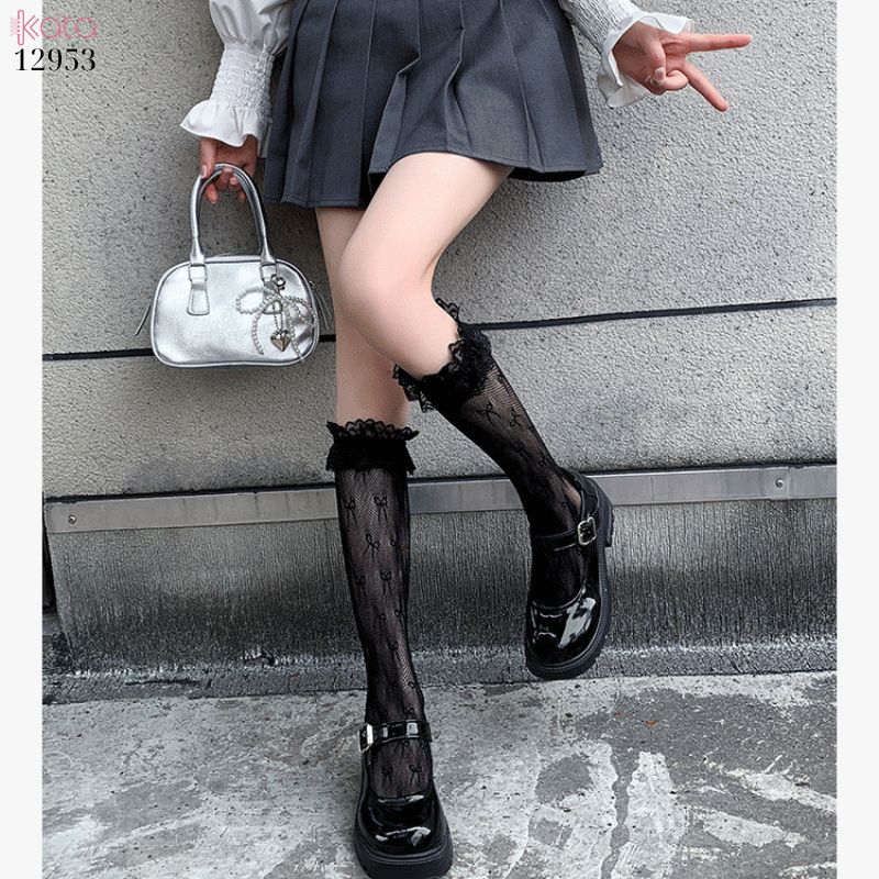 Tất ren nơ bắp chân,vớ phong cách ba lê jk lolita 12953
