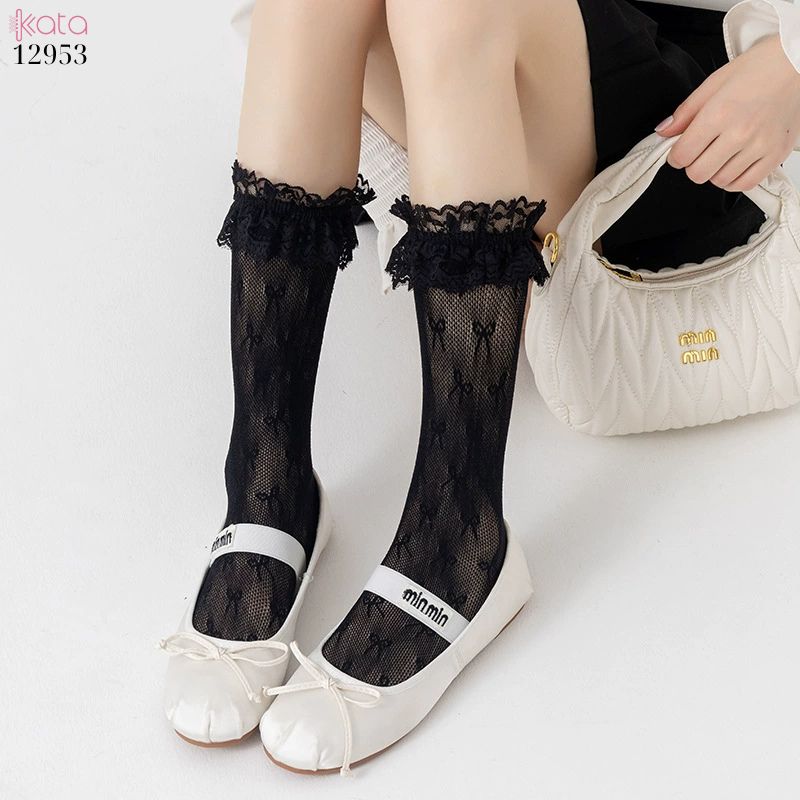 Tất ren nơ bắp chân,vớ phong cách ba lê jk lolita 12953