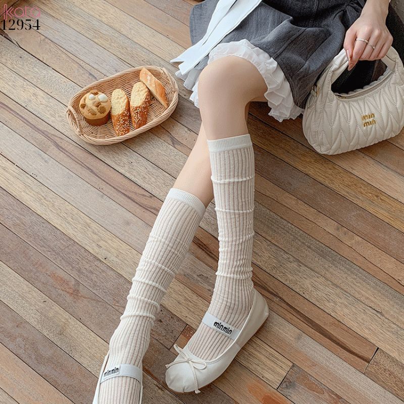 Tất bắp chân JK,vớ sọc dọc vải bông mỏng xuân hè phong cách ballet 12954