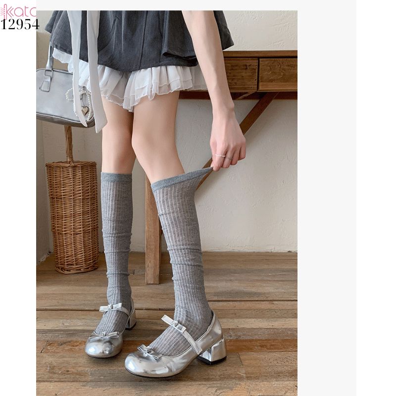 Tất bắp chân JK,vớ sọc dọc vải bông mỏng xuân hè phong cách ballet 12954