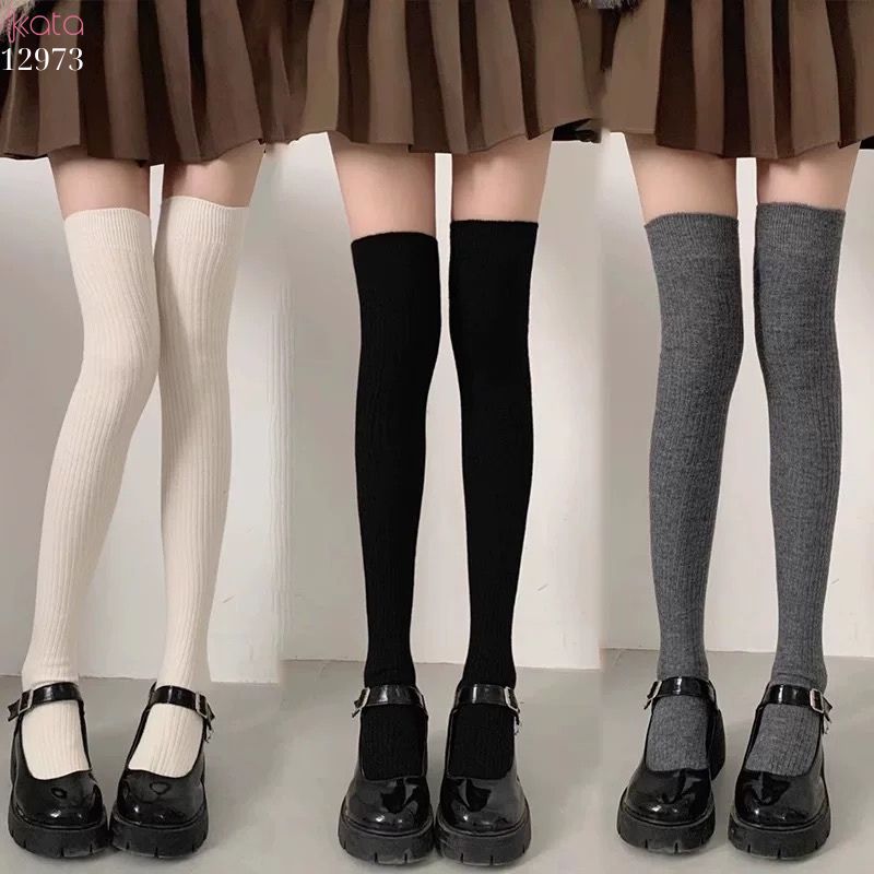 Tất bắp chân dệt kim sọc dọc ,vớ bông JK co giãn xuân thu 12972