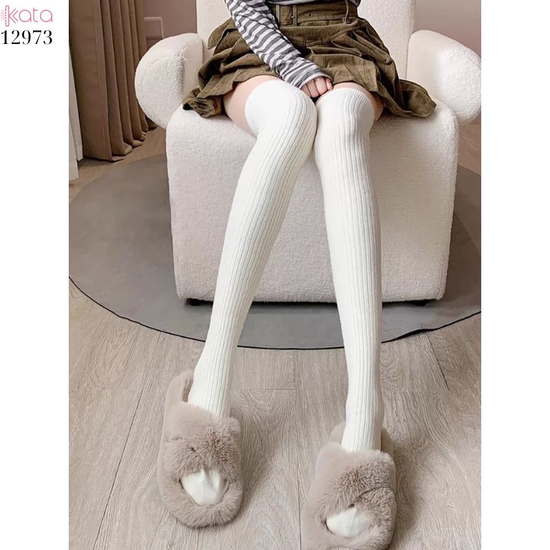 Tất bắp chân dệt kim sọc dọc ,vớ bông JK co giãn xuân thu 12972
