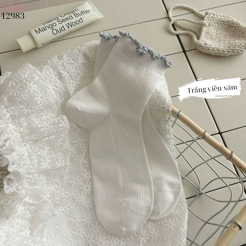 Tất ngắn viền nấm dễ thương,vớ mỏng mùa hè thấm hút mồ hôi 12983
