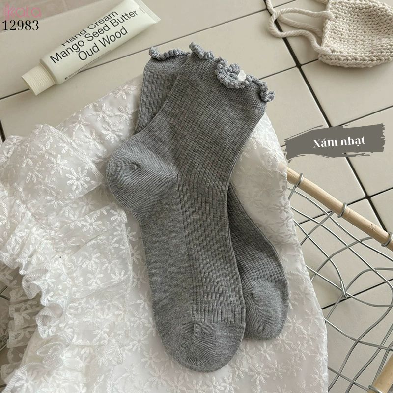 Tất ngắn viền nấm dễ thương,vớ mỏng mùa hè thấm hút mồ hôi 12983