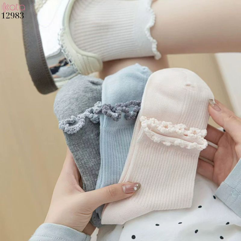 Tất ngắn viền nấm dễ thương,vớ mỏng mùa hè thấm hút mồ hôi 12983